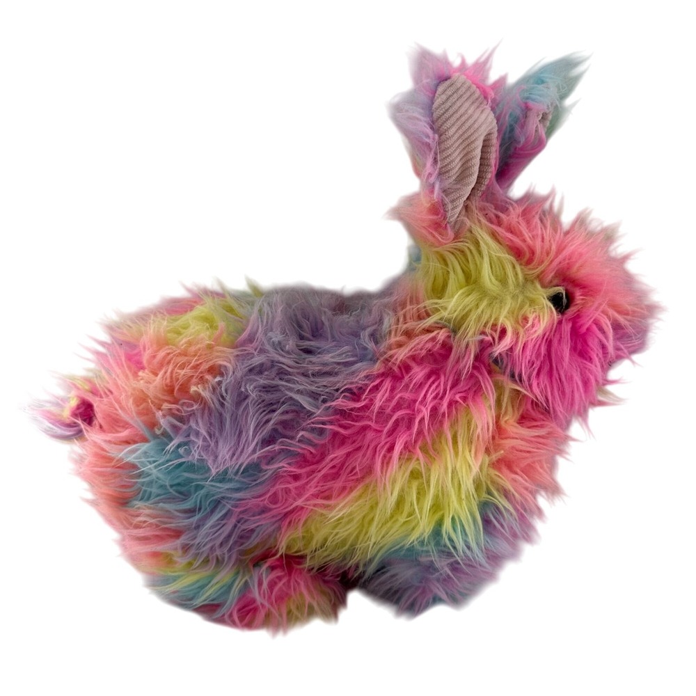 Walgreens Rainbow Plush Bunny Rabbit Toy 14" Fluffy Faux Fur Tie Dye Easter